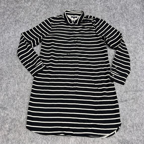 Madewell Shirt Dress Womens Large Black White Silk Stripe Long Sleeve Button Up - Picture 1 of 10